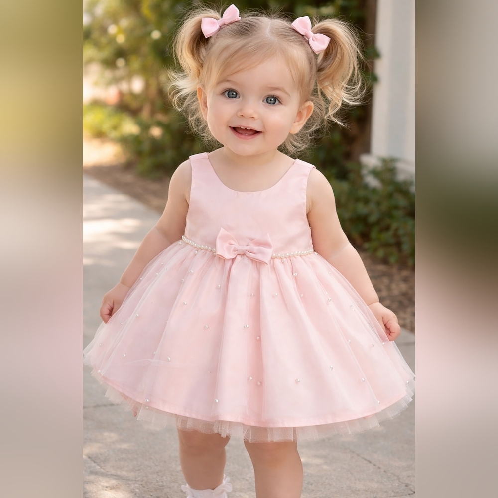 American Princess Pink Satin Dress with Pearls